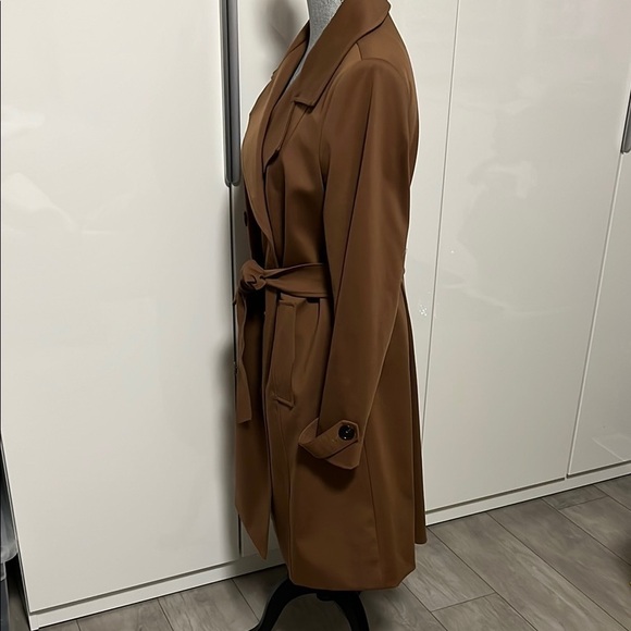 PINK TARTAN NWOT Double-Breasted Brown Trench Coat Lined, Size L - Picture 5 of 11